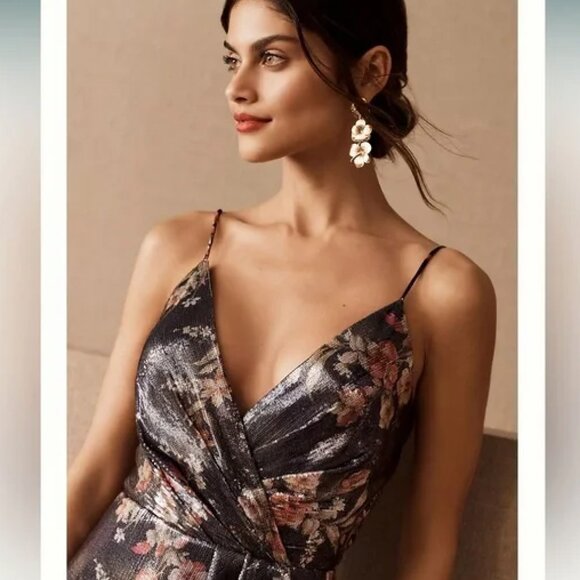 ML Monique Lhuillier Size 16 Floral Sequin Surplice Gown - Picture 9 of 9